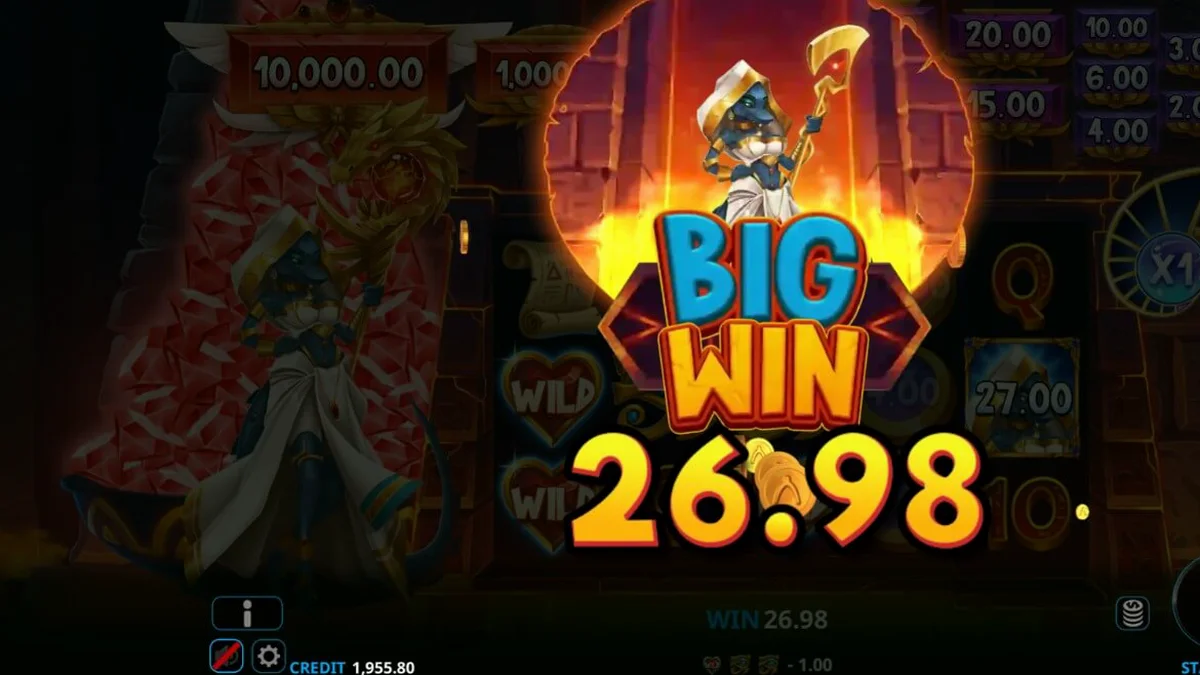 Tampilan visual slot Ammit Hellfire dengan tema dewi Mesir dan grid permainan yang penuh warna.