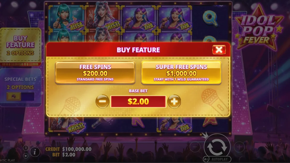 Tampilan visual slot Idol Pop Fever dengan elemen neon dan karakter idola